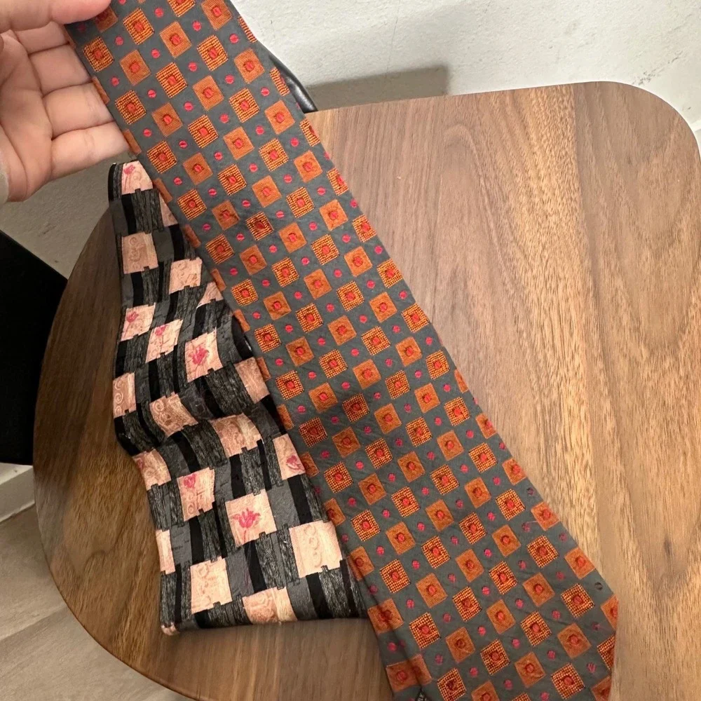 Ermenegildo Zegna Silk Necktie Lot 2 Mens‎ Geometric Abstract Blue Pink Italy